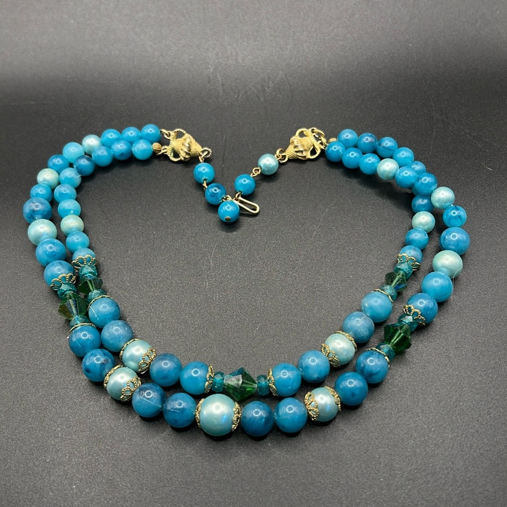 Vintage Hong Kong blue beaded necklace